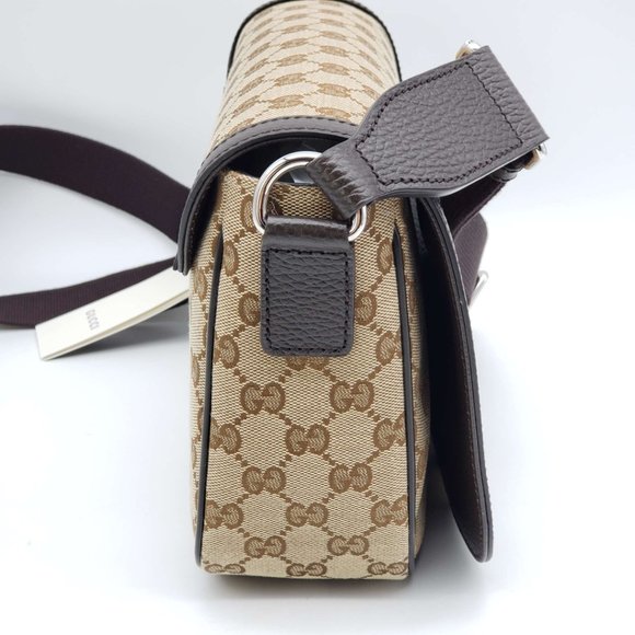 100% Authentic Gucci GG Canvas Leather Brown Messenger Shoulder Bag - Picture 4 of 12